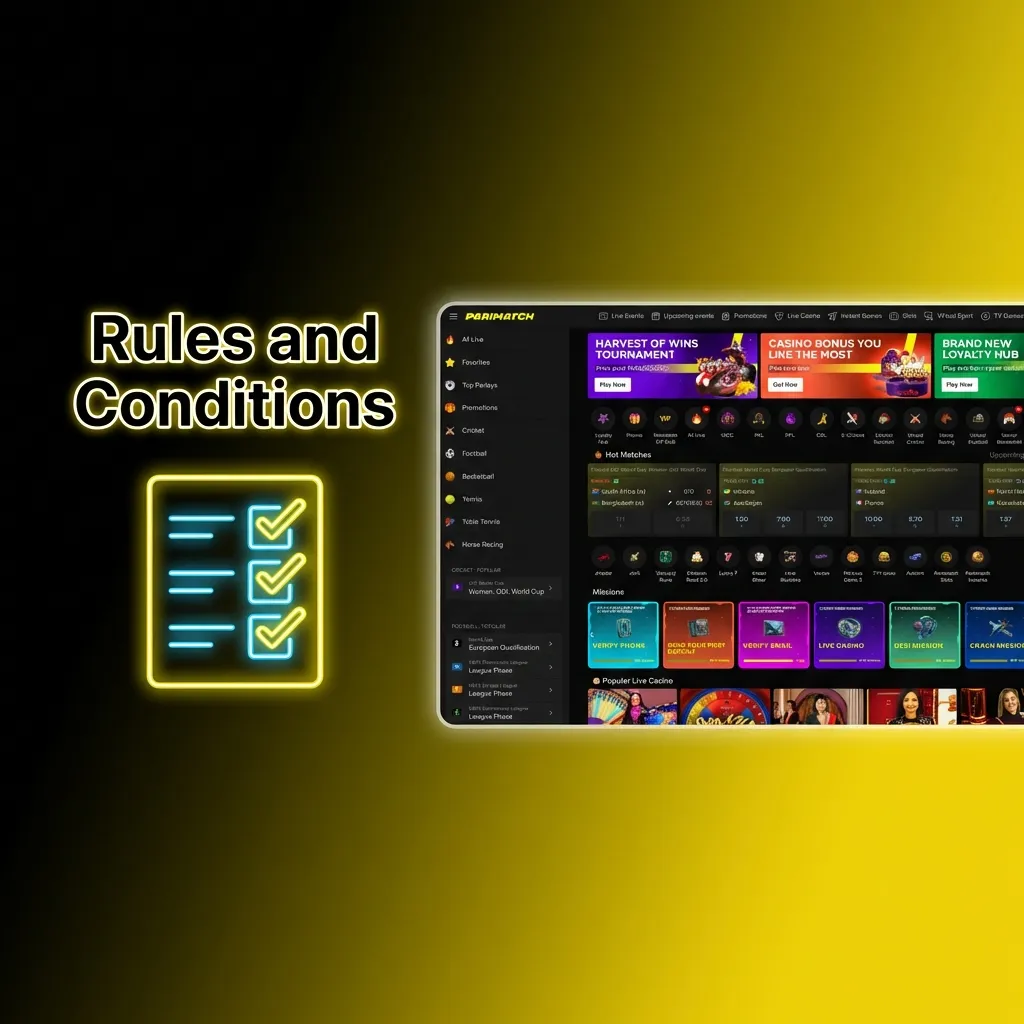 Parimatch Terms & Conditions page showing rules about age requirements, account limits, security, and bonus wagering terms.