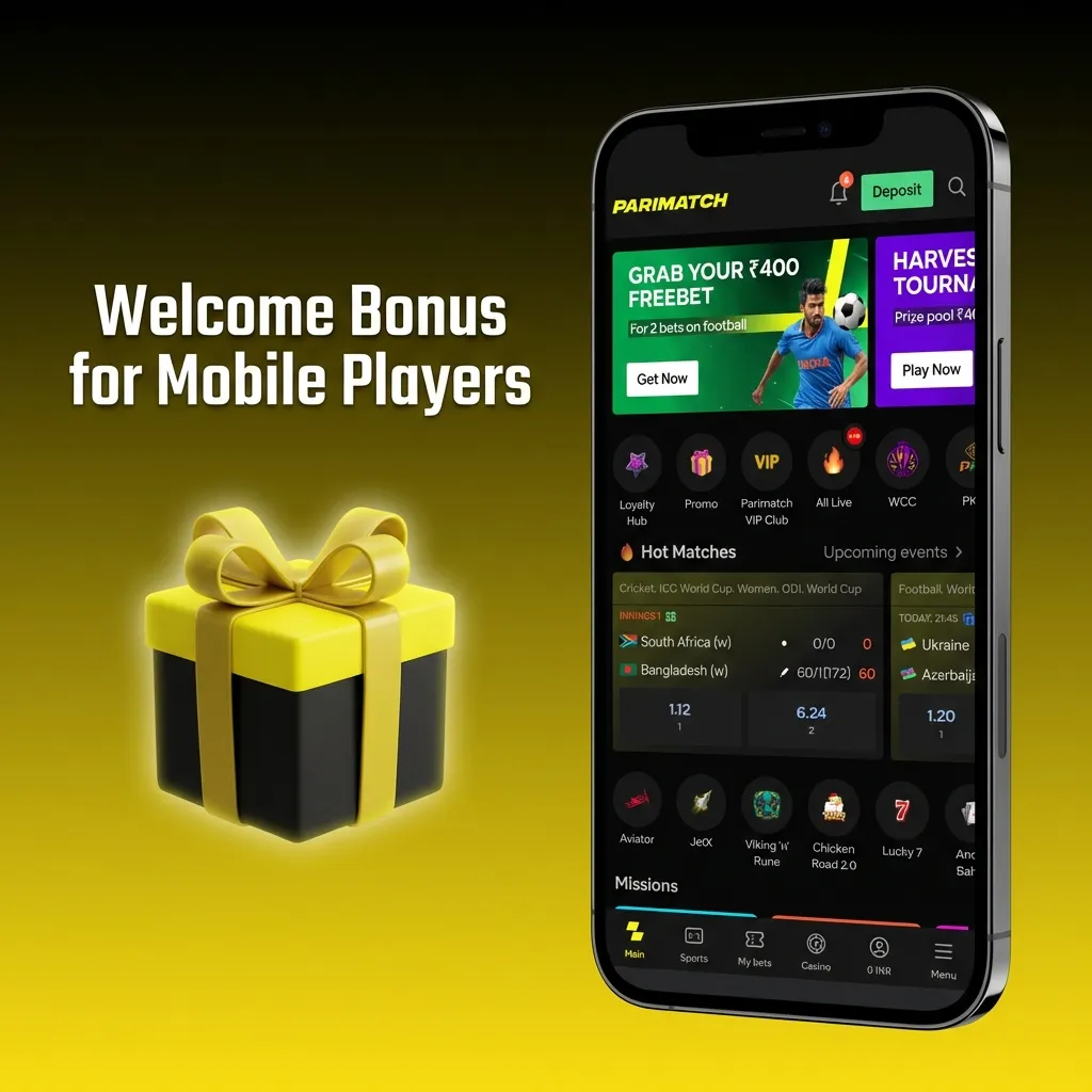 Mobile players receiving welcome bonus offers for sports betting, casino slots, and live games with deposit match percentages.
