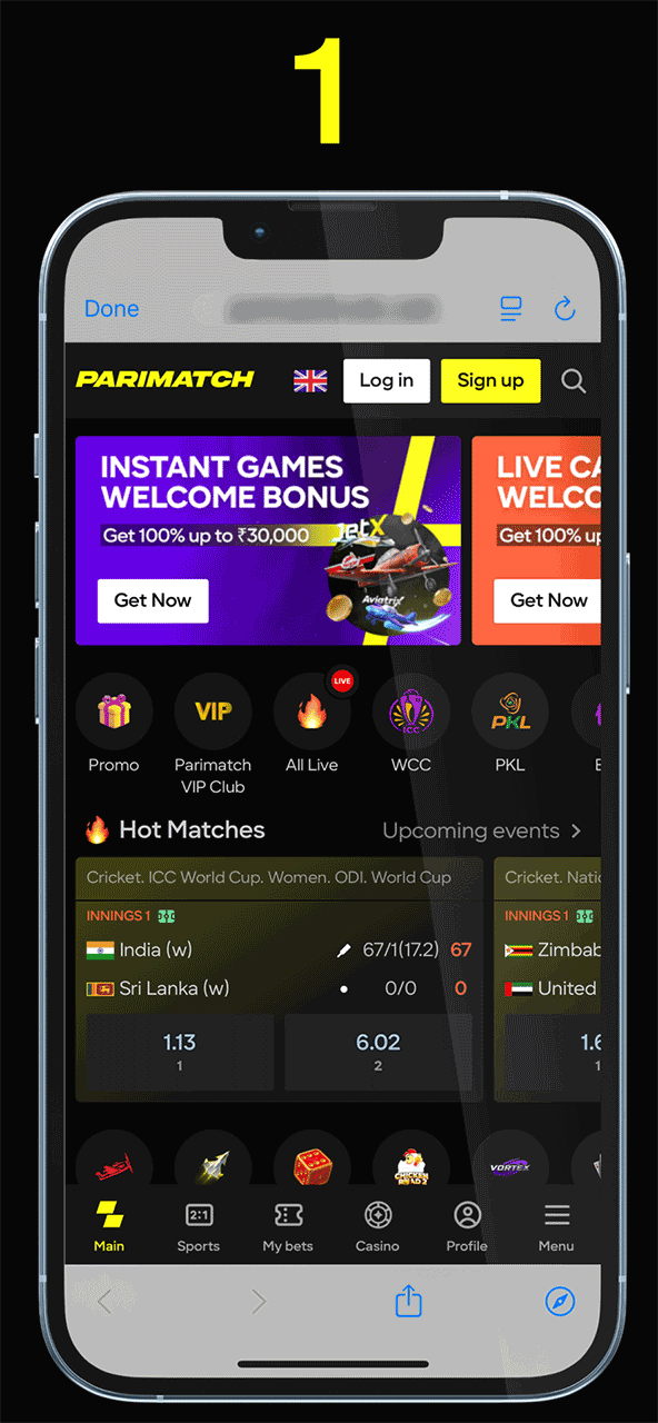 Use Safari to add Parimatch app shortcut on your iOS device.